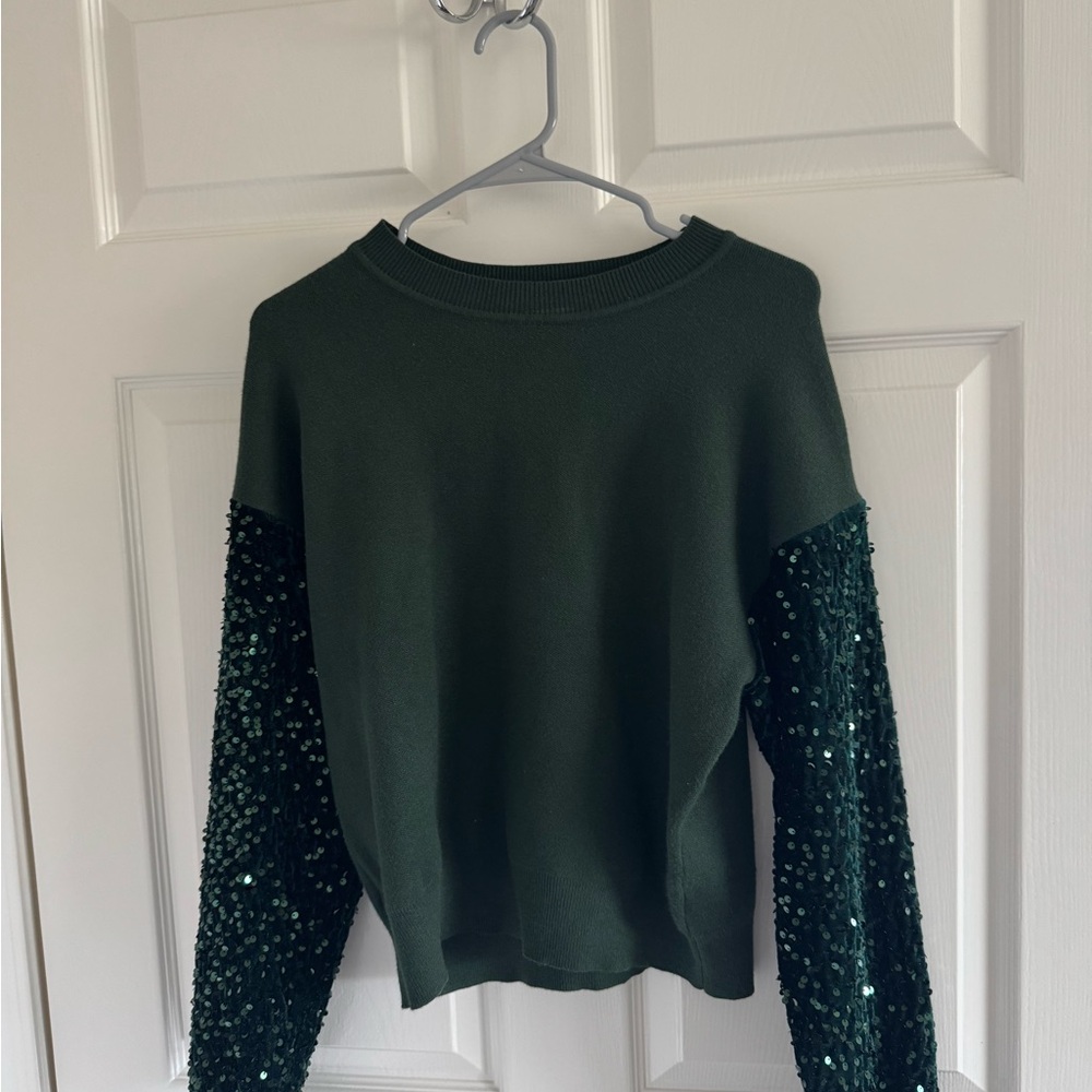 Vici Forest Green Sequin Sleeve Sweatshirt